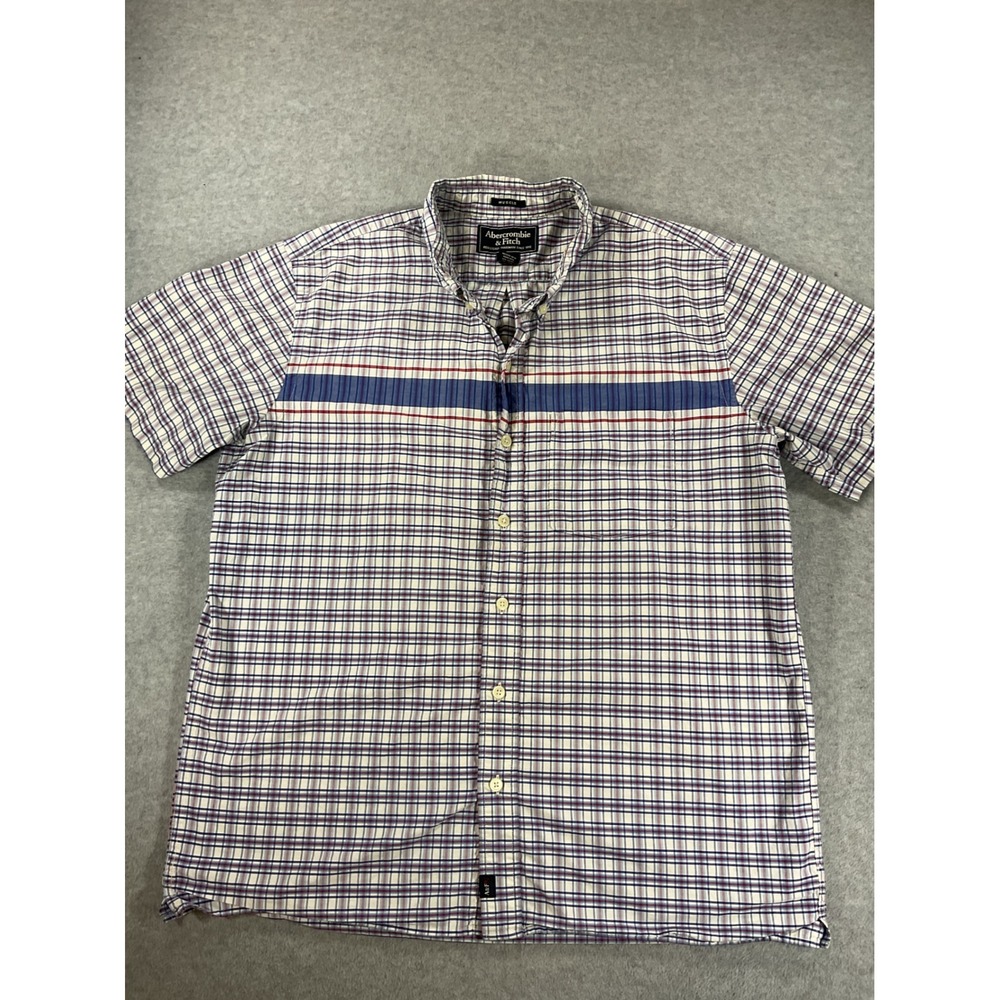 Abercrombie & Fitch Mens Large Muscle Fit Plaid SS Button Up Shirt 2779